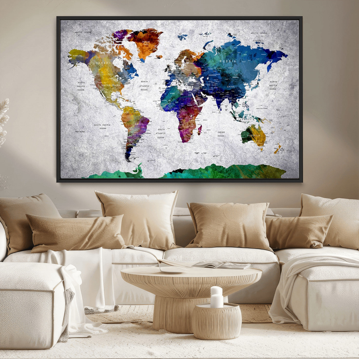 MGV-FC-36X24 - Push Pin World Map Canvas Print – Framed Wall Art for Couples to Track Their Travels – Anniversary