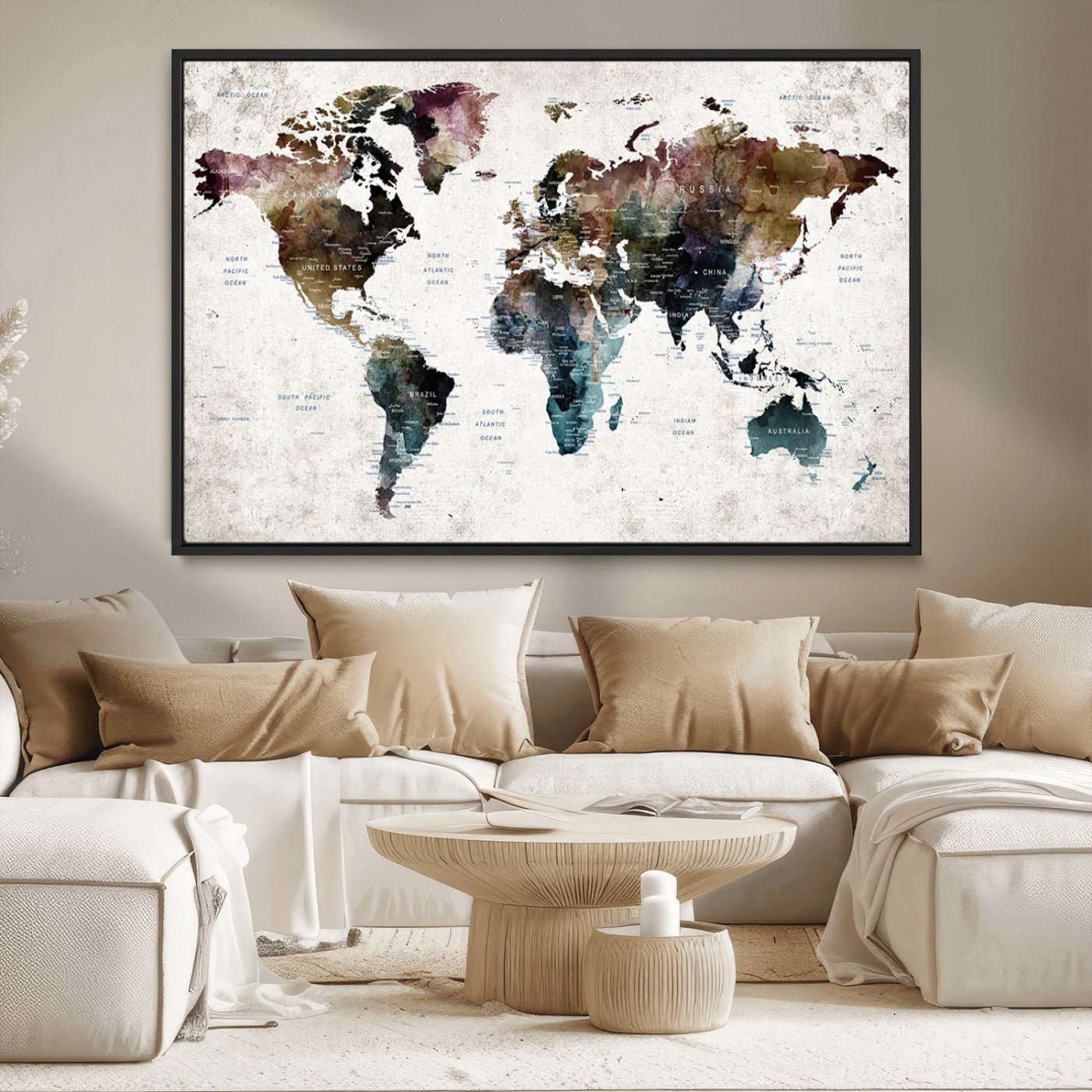 MGV-FC-36X24 - Push Pin World Map Canvas Print – Framed Wall Art for Couples to Track Their Travels – Anniversary