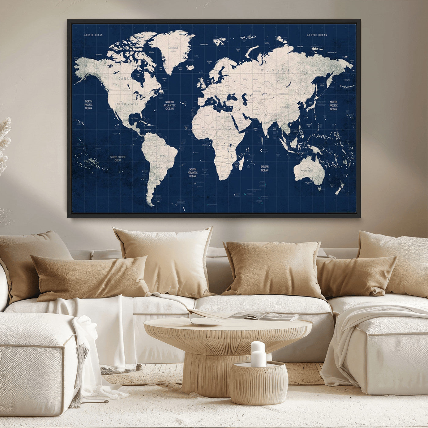 17866-MGV-CV-36X24-Push Pin World Map Canvas Print – Framed Wall Art for Couples to Track Their Travels – Anniversary