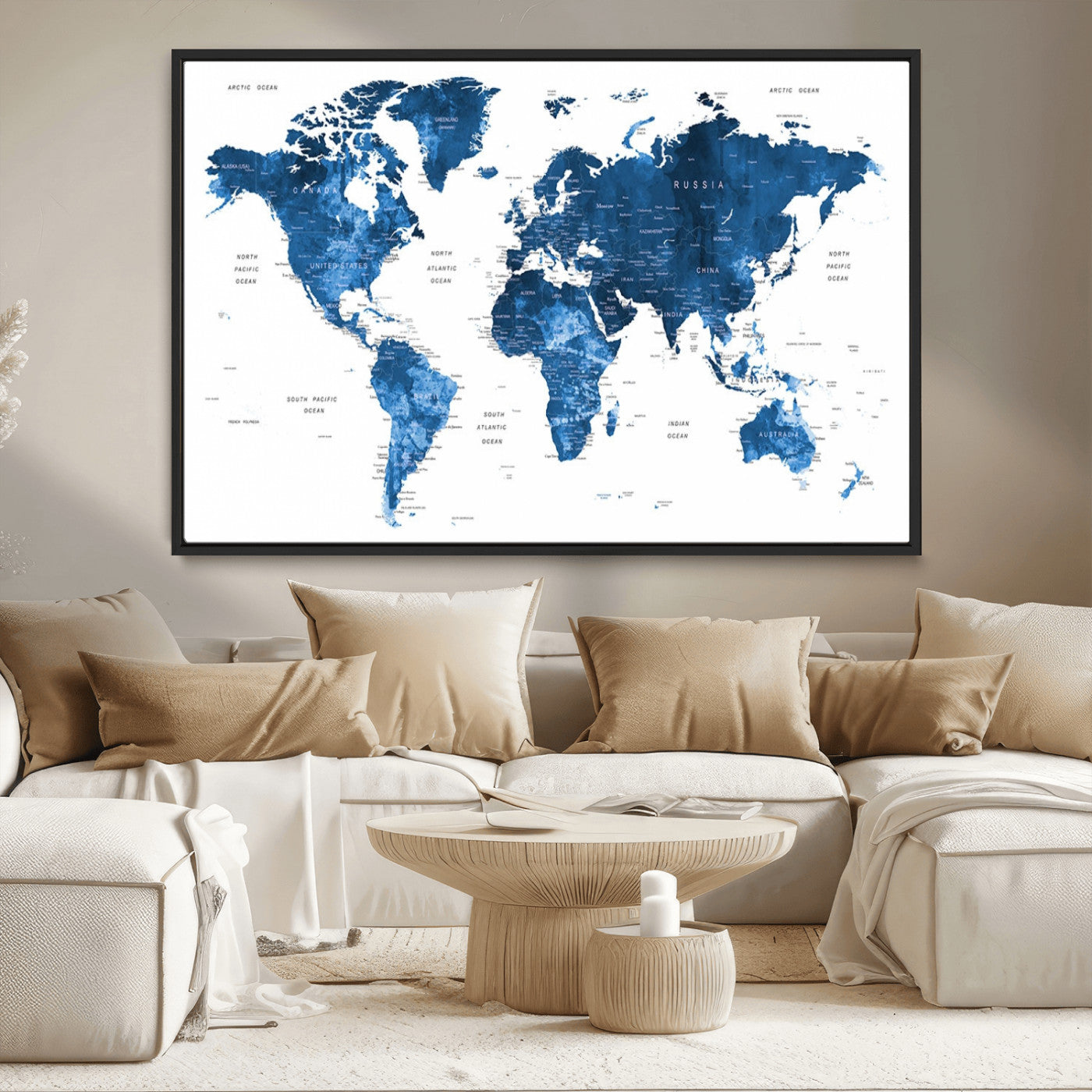 MGV-FC-36X24 - Push Pin World Map Canvas Print – Framed Wall Art for Couples to Track Their Travels – Anniversary