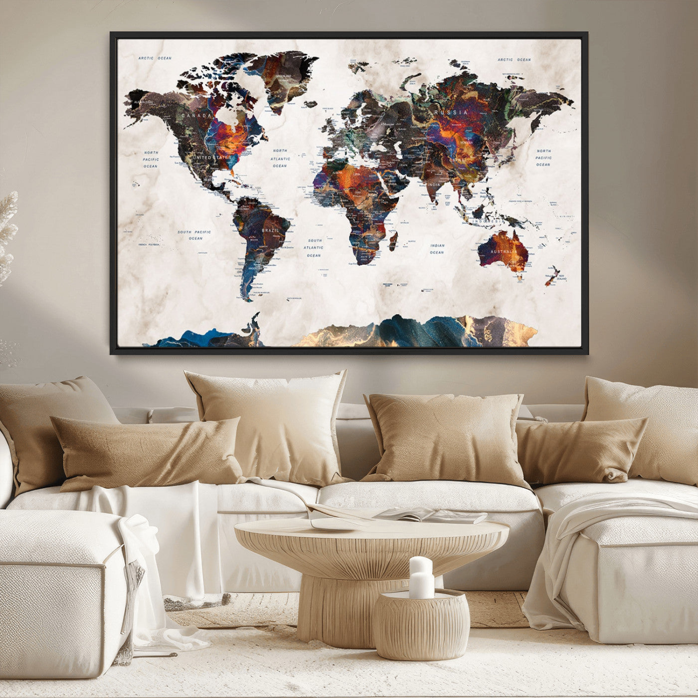 MGV-FC-36X24 - Push Pin World Map Canvas Print – Framed Wall Art for Couples to Track Their Travels – Anniversary