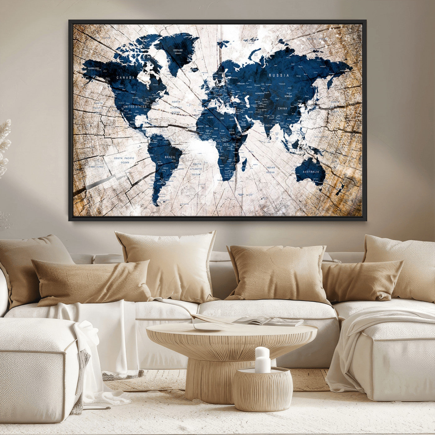 MGV-FC-36X24 - Push Pin World Map Canvas Print – Framed Wall Art for Couples to Track Their Travels – Anniversary