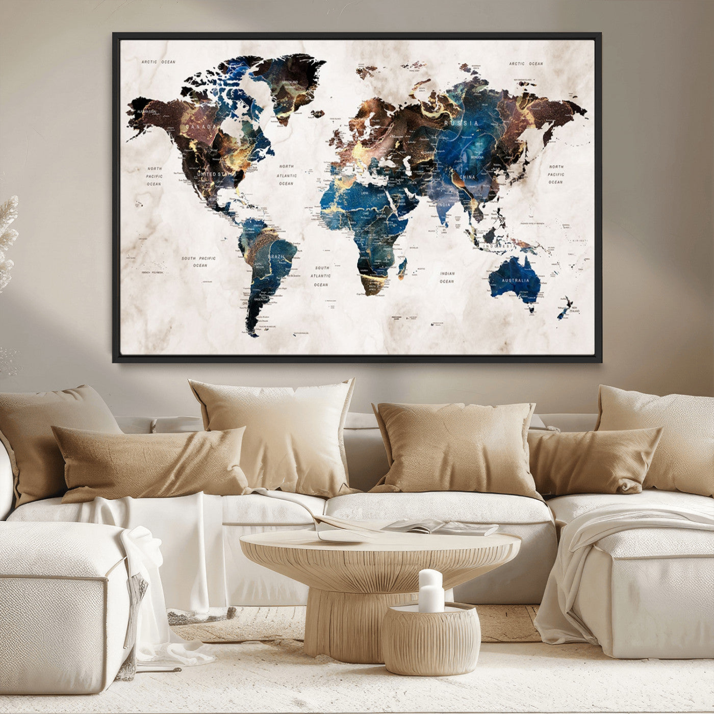 MGV-FC-36X24 - Push Pin World Map Canvas Print – Framed Wall Art for Couples to Track Their Travels – Anniversary
