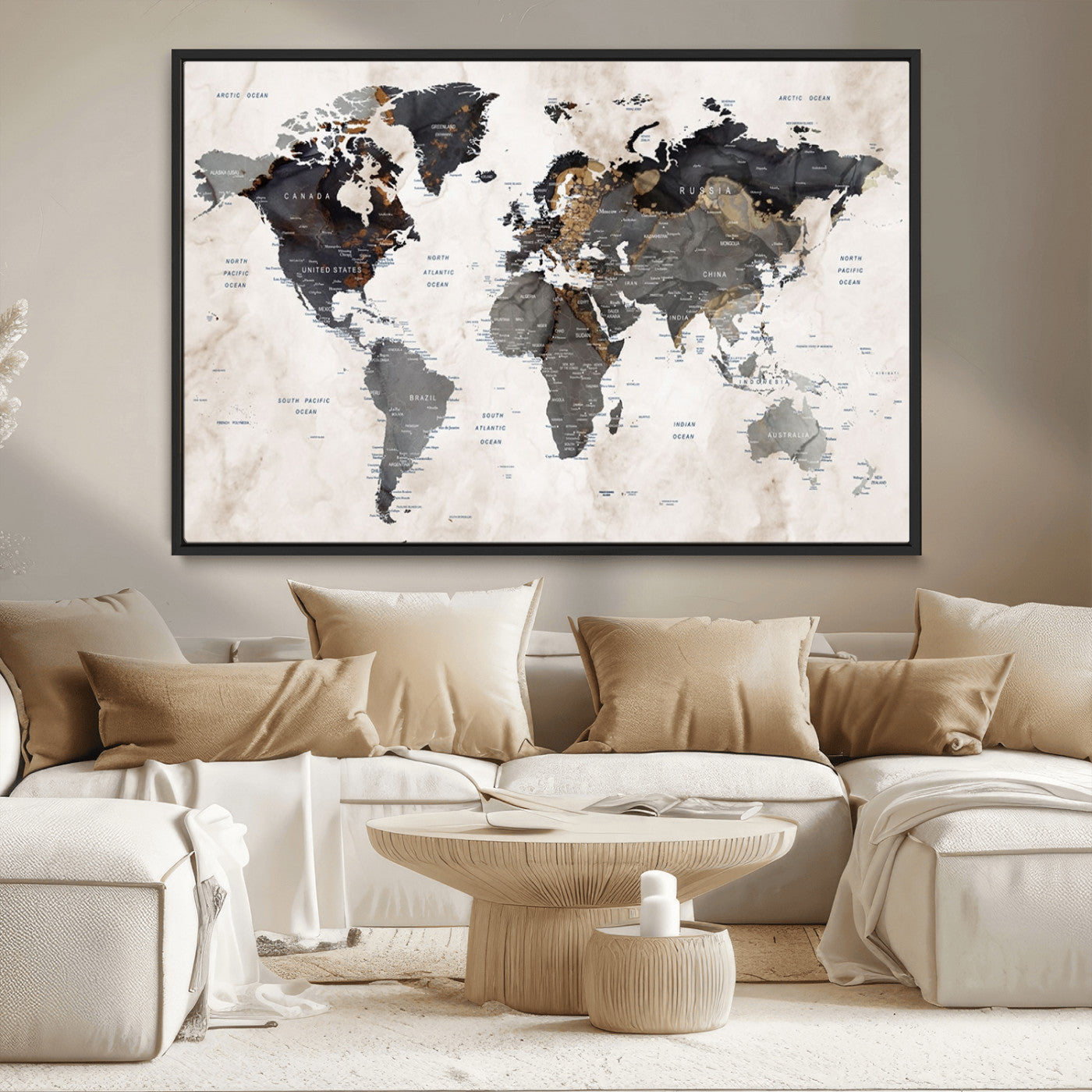 MGV-FC-36X24 - Push Pin World Map Canvas Print – Framed Wall Art for Couples to Track Their Travels – Anniversary