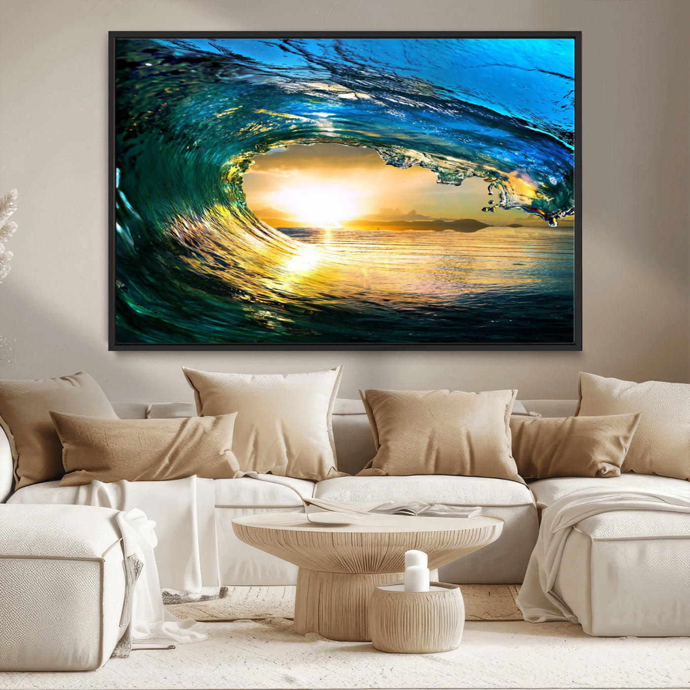MGV-FC-36X24 - Ocean Wave at Sunset Canvas Art, Large Wall Print of Vibrant Water Waves, Coastal Art for Living Room and Dining Room
