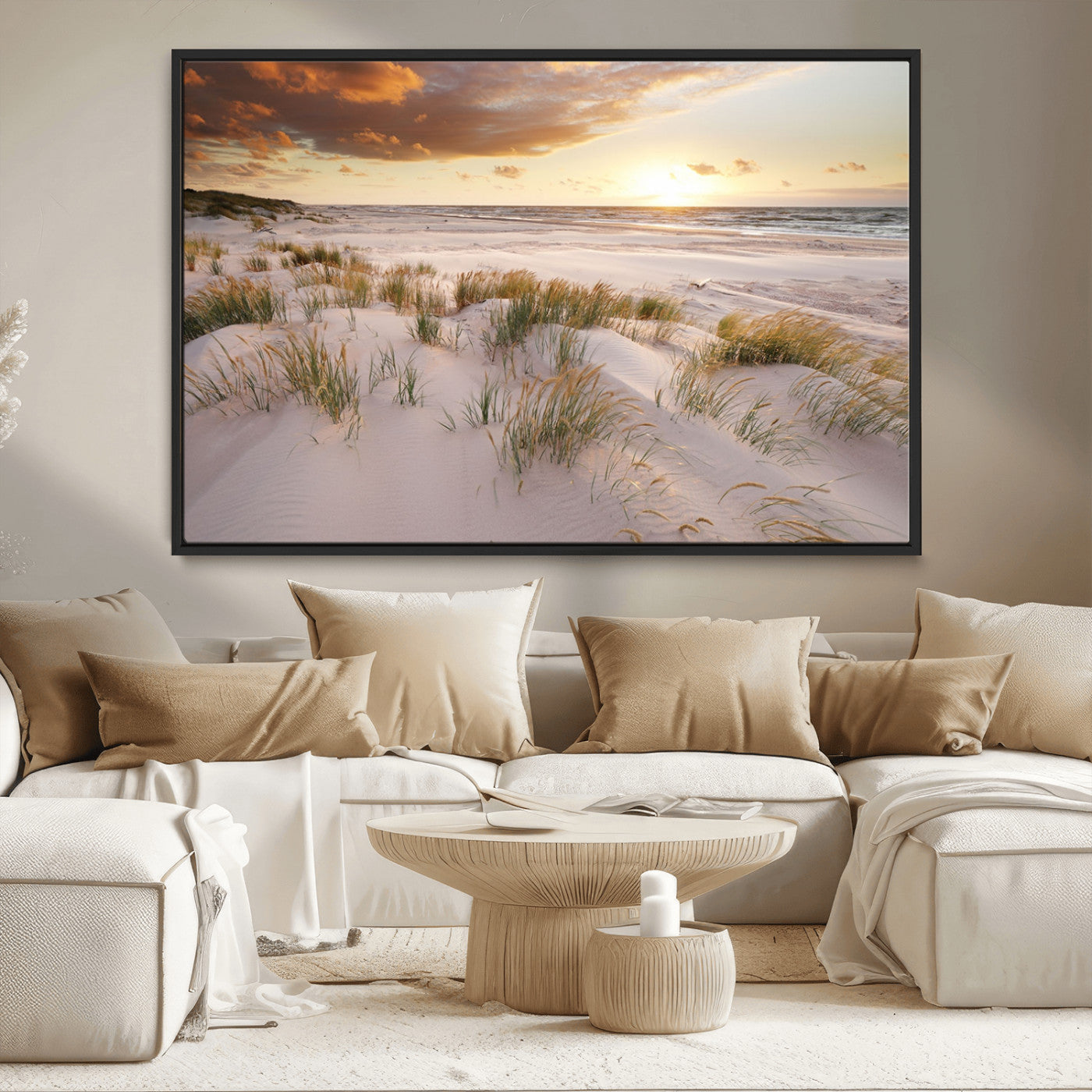 MGV-FC-36X24 - Flight Over Coastal Beach Landscape, Flight Over Coastal Beach Print Canvas Wall Art