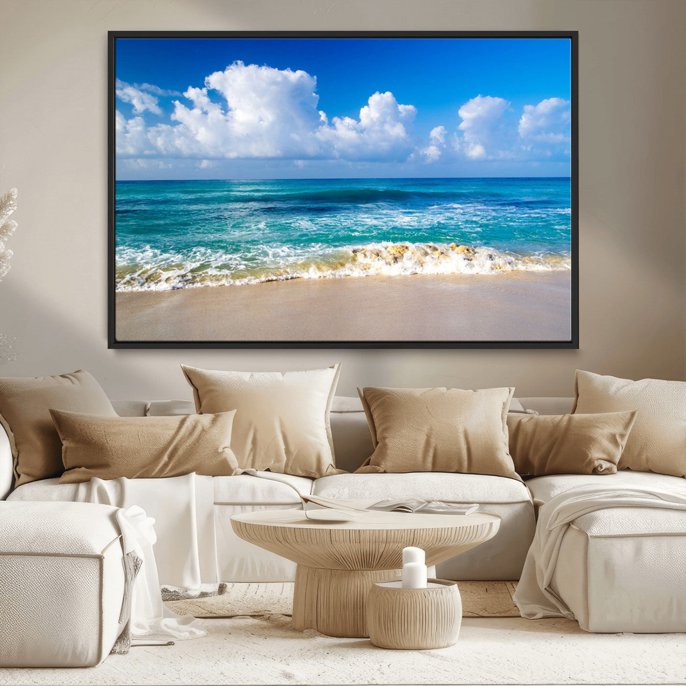 MGV-FC-36X24 - Tropical Beach 3-Panel Canvas Wall Art – Serene Ocean Waves and Blue Sky – Giclée Print for Living Room, Office, or Bedroom Coastal Decor