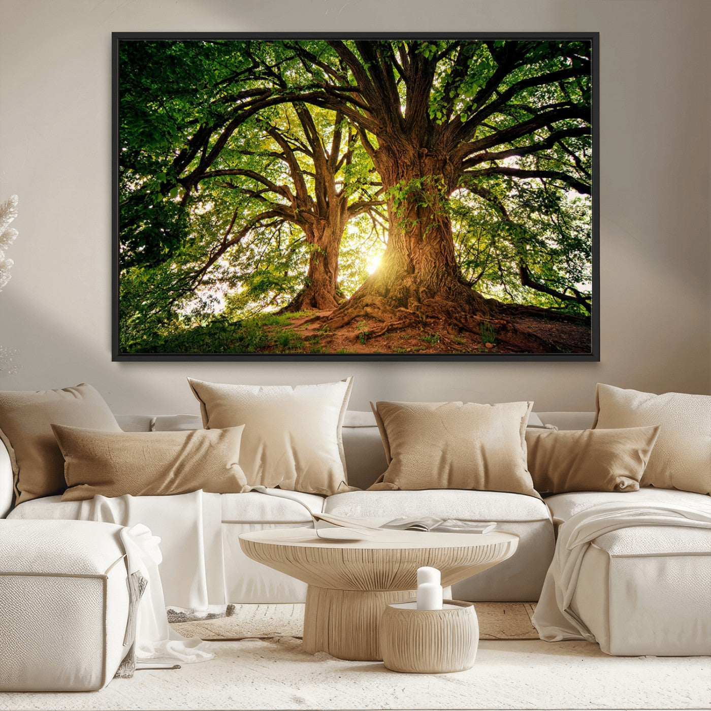 MGV-FC-36X24 - Majestic Ancient Tree Wall Art, Nature-Inspired Canvas Print, Woodland Art, Tree of Life Artwork, Sunlit Forest, Giclee Nature Print
