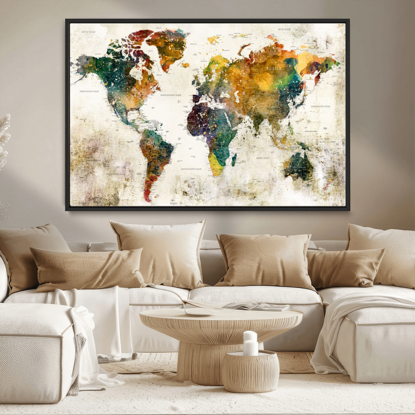 MGV-FC-36X24 - Push Pin World Map Canvas Print – Framed Wall Art for Couples to Track Their Travels – Anniversary