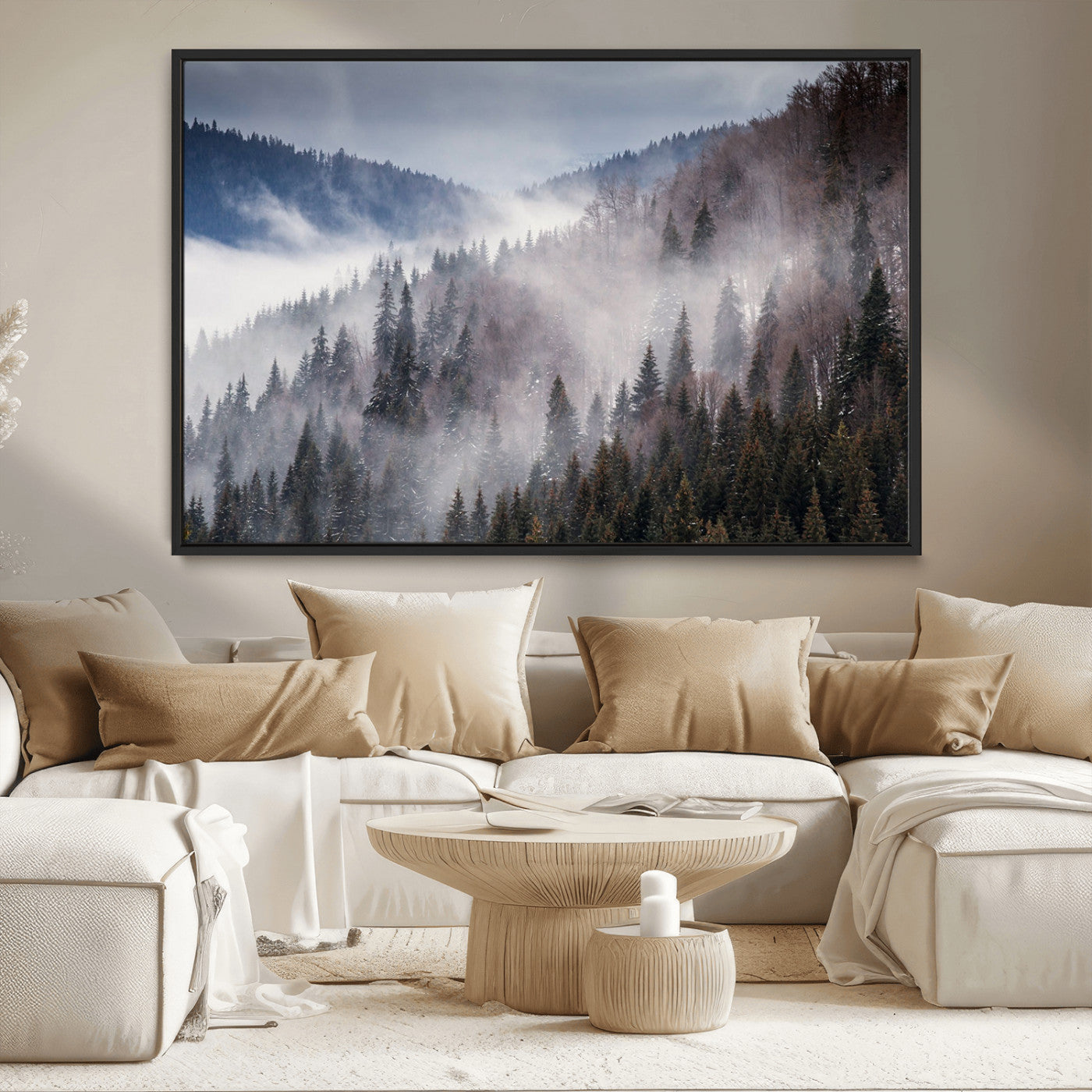 MGV-FC-36X24 - Beautiful Rising Fog in Winter Mountain Landscape - Framed Rising Fog in Winter Mountain Canvas