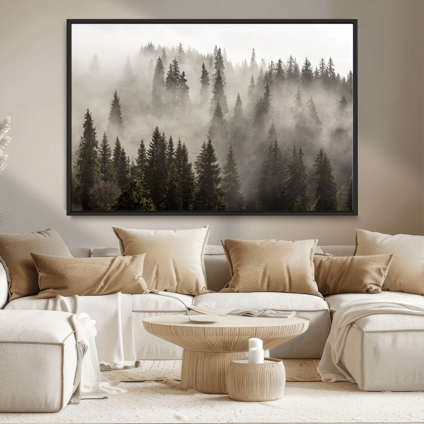 MGV-FC-36X24 - Foggy Mountain Wall Art | 3-Panel Foggy Forest and Mountain Landscape | Large Giclee Print for