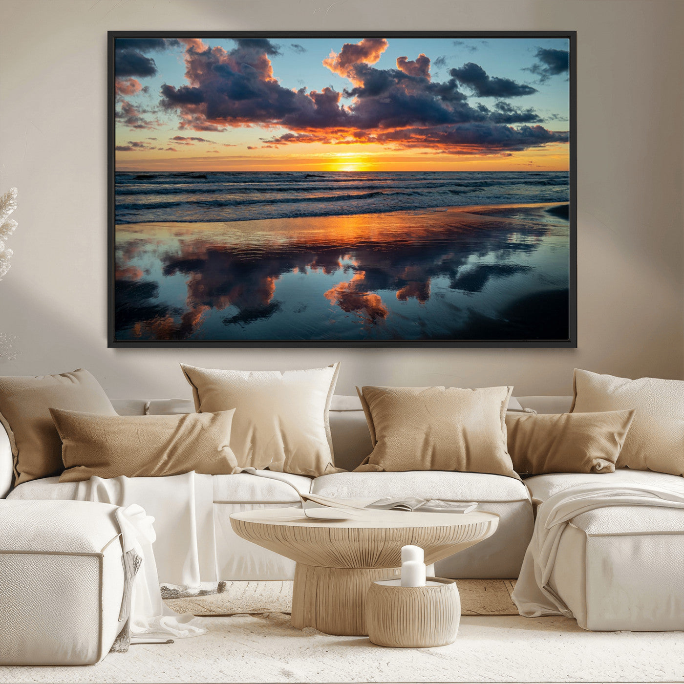 MGV-FC-36X24 - Beach Sunset Print - Stunning Ocean Canvas Artwork with Sunset Reflection Design for Elegant Home or