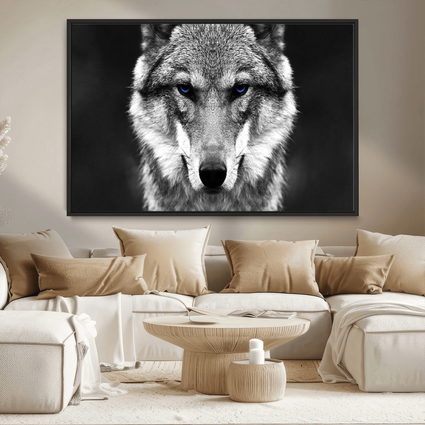 MGV-FC-36X24 - Black and White Wild Wolf Wall Art Canvas Print