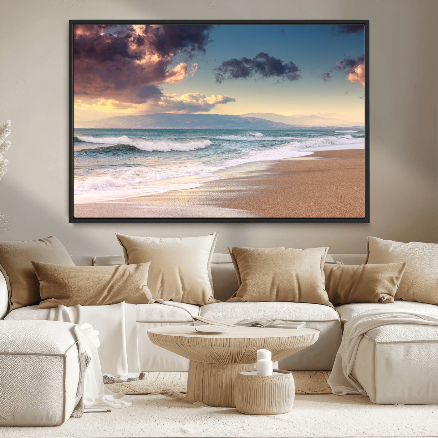 MGV-FC-36X24 - Cloudy Weather Beach Sunset Canvas Print | Sunrise Wall Art Canvas Print