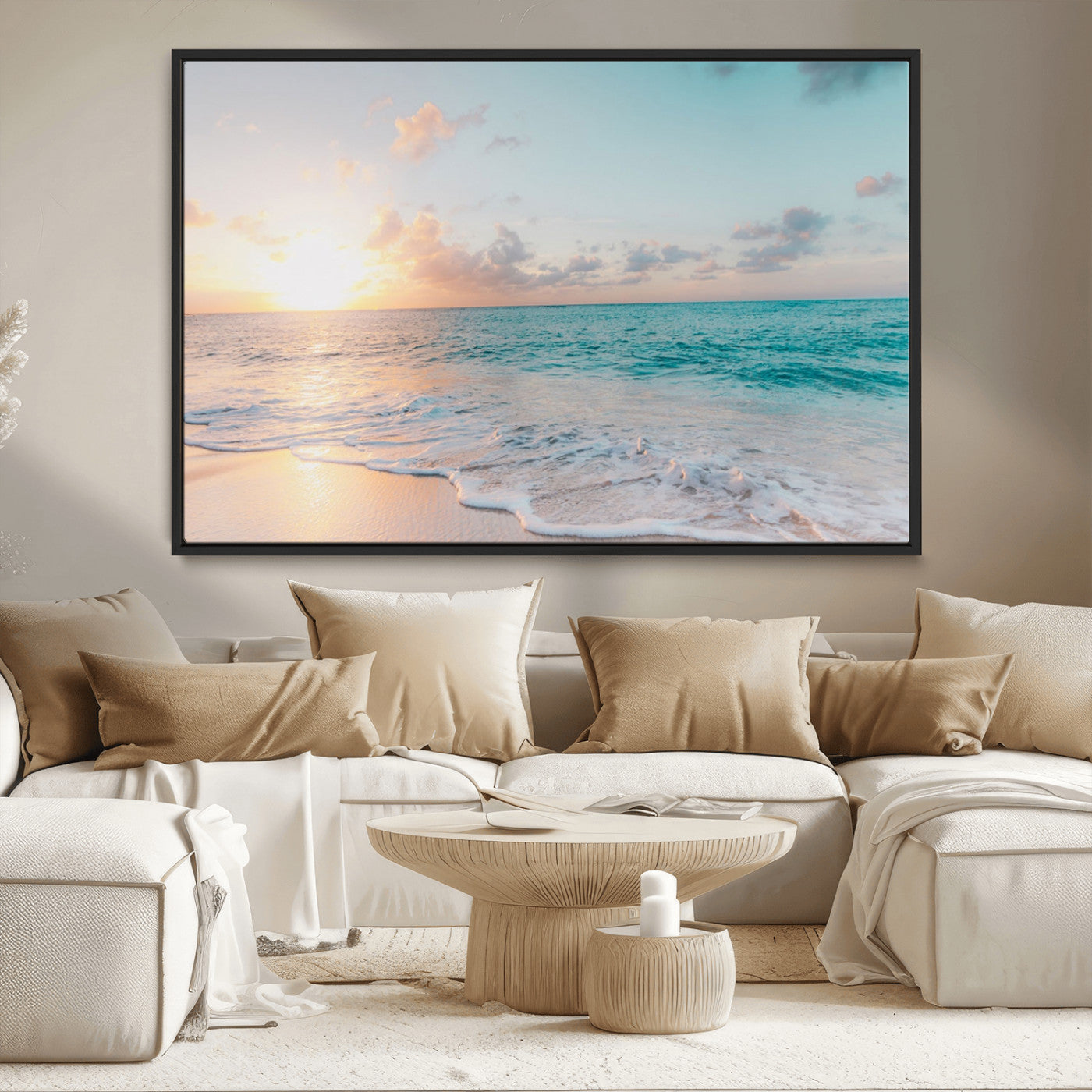 MGV-FC-36X24 - Tranquil Ocean Beach Sunset Canvas Wall Art | 3-Panel Coastal Decor