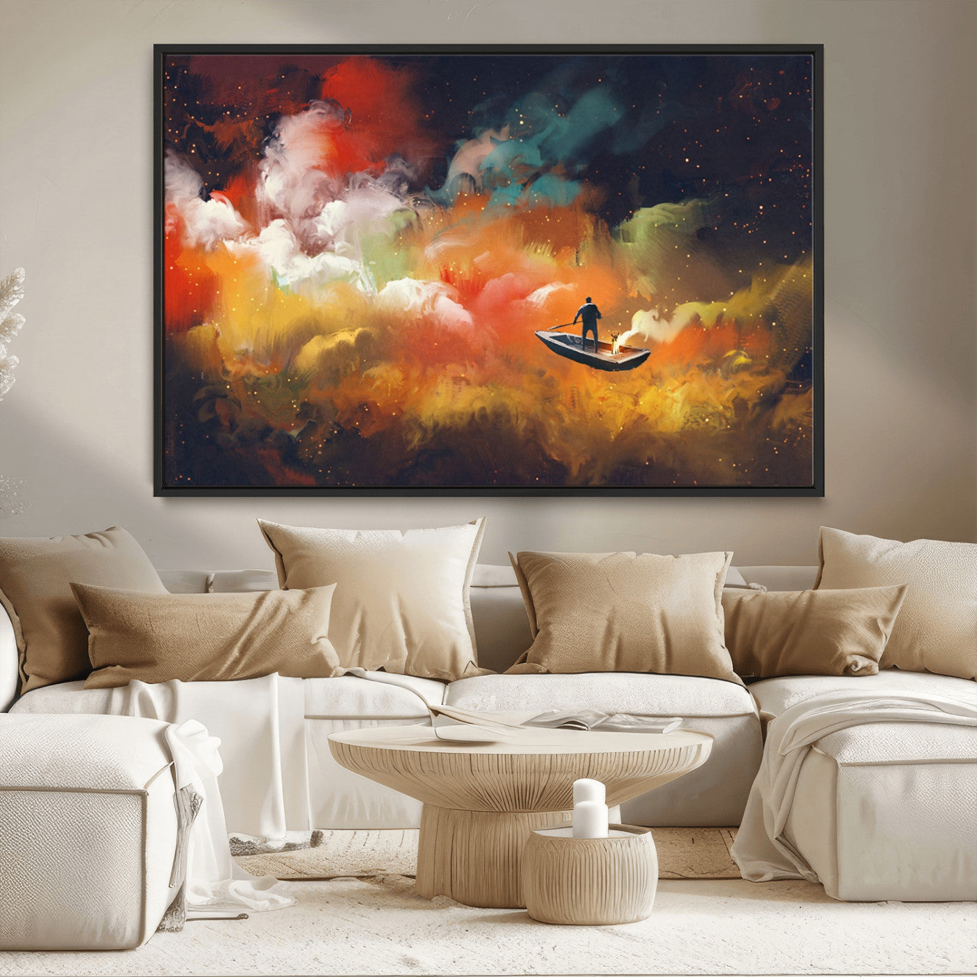MGV-FC-36X24 - Surreal Space Adventure Canvas Wall Art – Dreamlike Abstract Galaxy Print – Framed and Ready to Hang for Living Room or Bedroom Decor