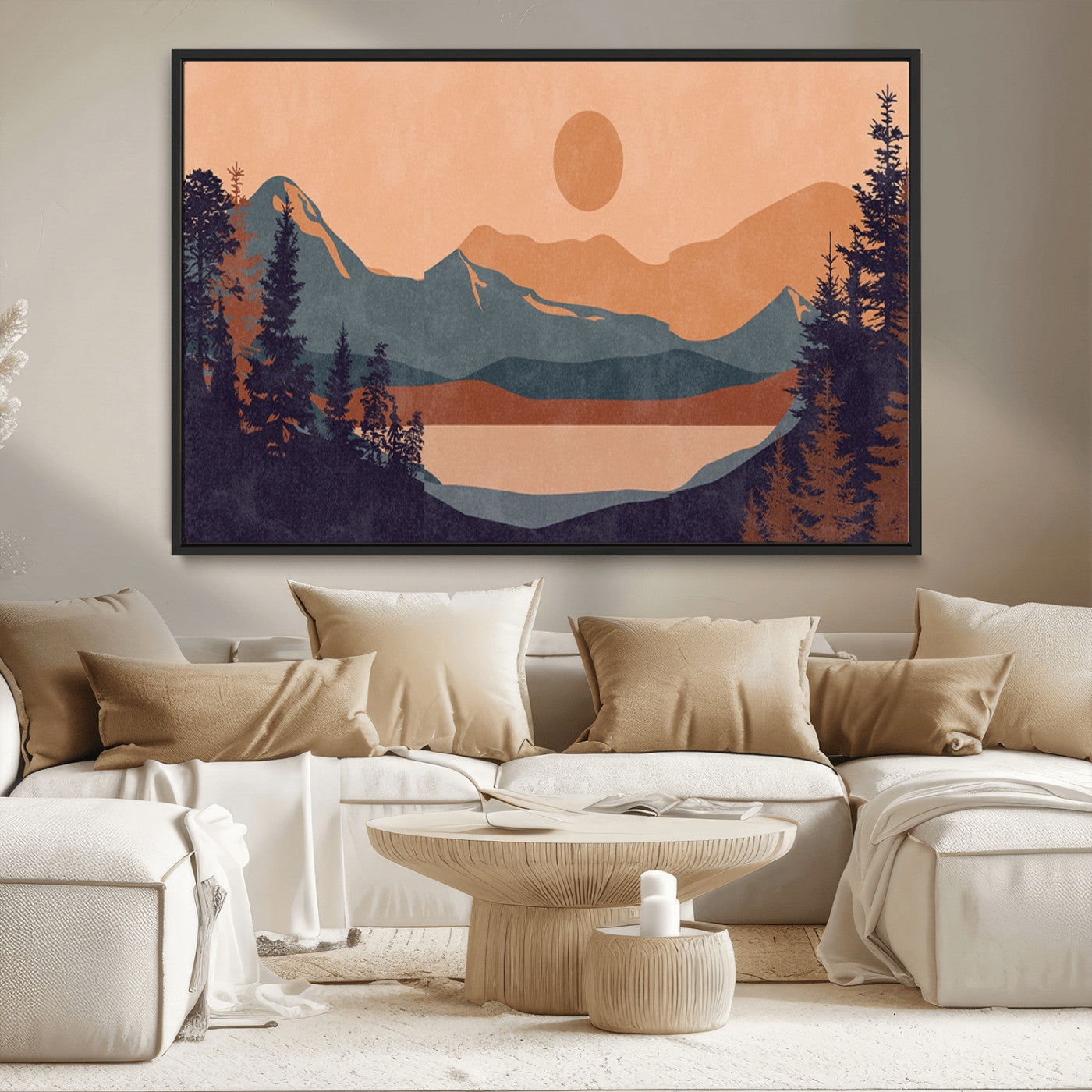 MGV-FC-36X24 - Modern Boho Sunset Canvas Print, Mountain Landscape Triptych – Giclée Canvas Art Print for Living