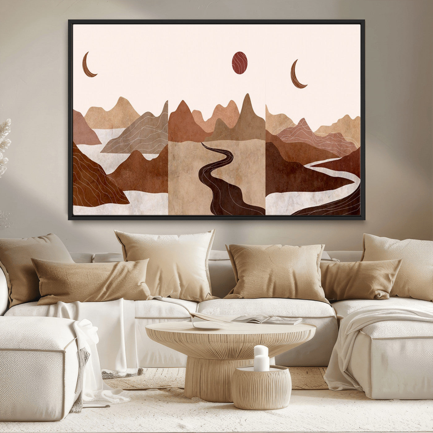 MGV-FC-36X24 - Boho Wall Art Canvas Print Set Mid-Century Prints Bohemian Wall Artwork Prints Boho Neutral