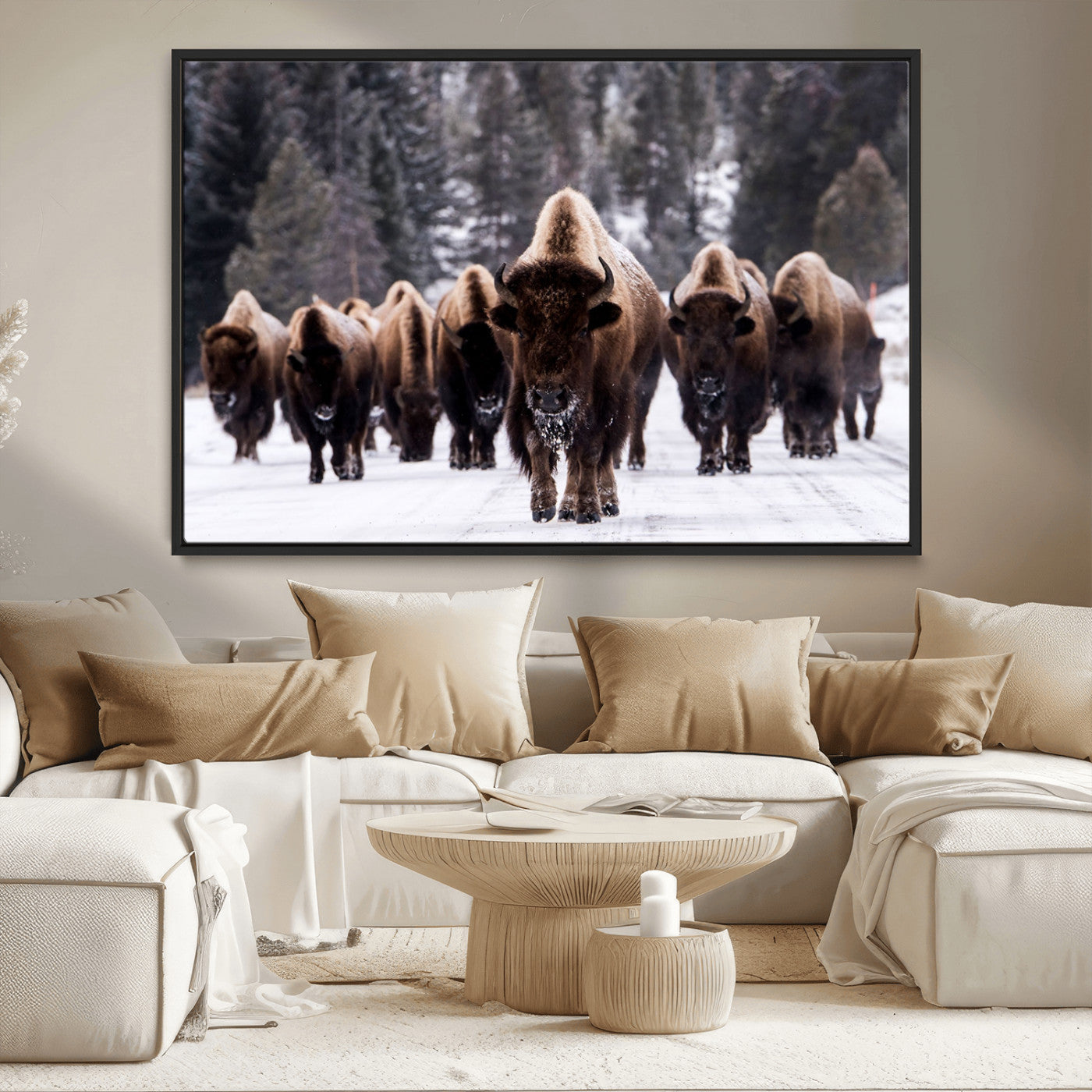 MGV-FC-36X24 - Bison Wall Art Canvas Print- Bison Herd Canvas Wall Art – Majestic Wildlife Photography – Framed and Ready to Hang Nature-Inspired Art - Buffalo Wall Art Print