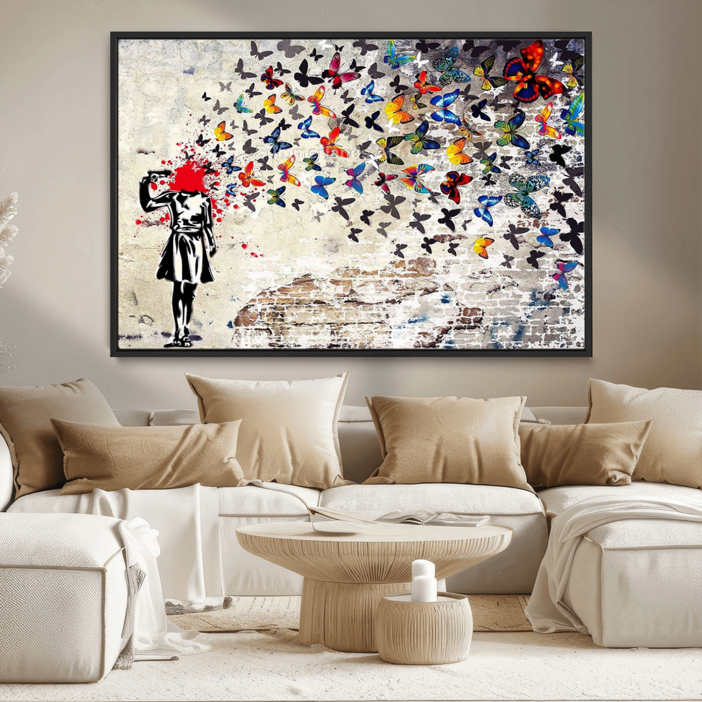 MGV-FC-36X24 - Banksy Art Butterfly Girl Explosion Canvas Art – Vibrant Urban Graffiti for Modern Interiors - Ready to Hang