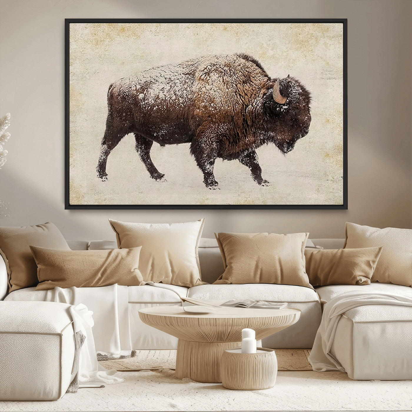 MGV-FC-36X24 - Buffalo Wall Art, Western Bison Canvas Print, Rustic Buffalo Art for Cowboy Western Decor, Large Multi-Panel Giclee Canvas for Farmhouse Wall Decor