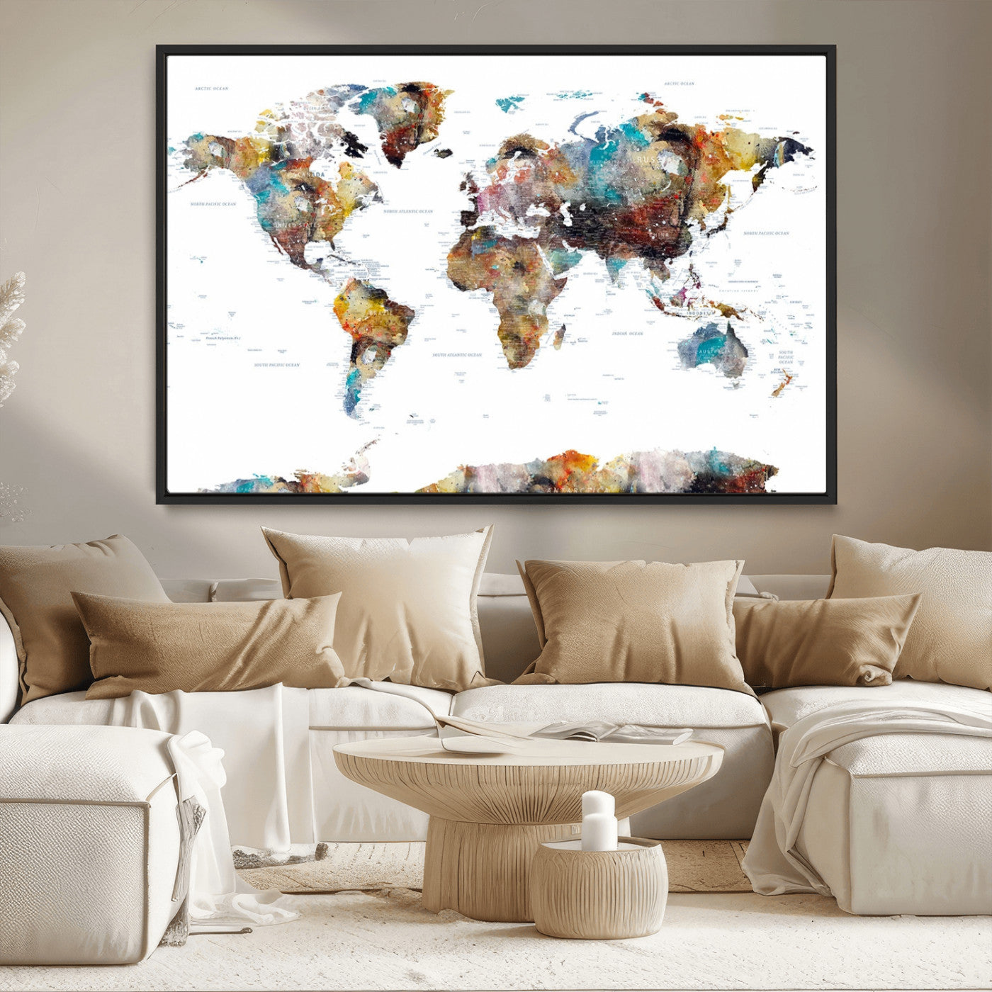 MGV-FC-36X24 - Push Pin World Map Canvas Print – Framed Wall Art for Couples to Track Their Travels – Anniversary