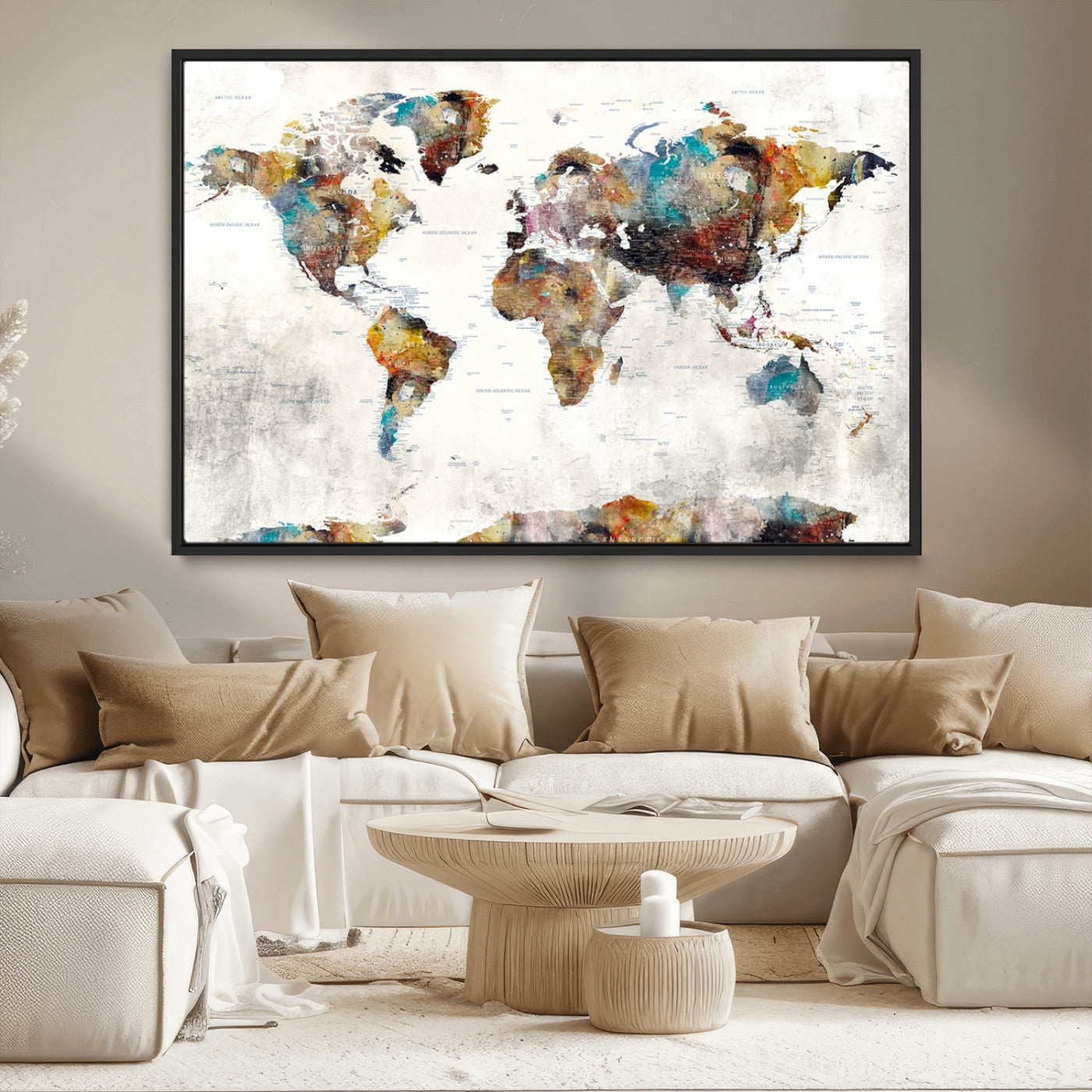 MGV-FC-36X24 - Push Pin World Map Canvas Print – Framed Wall Art for Couples to Track Their Travels – Anniversary