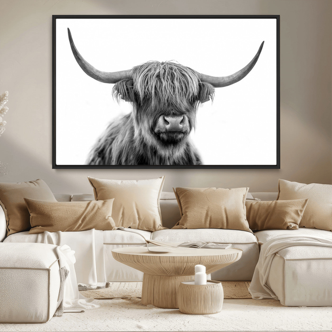 MGV-FC-36X24 - Scottish Highland Cow Cattle Art Print Wall Art Canvas Print for Farmhouse Decor, Framed Scottish