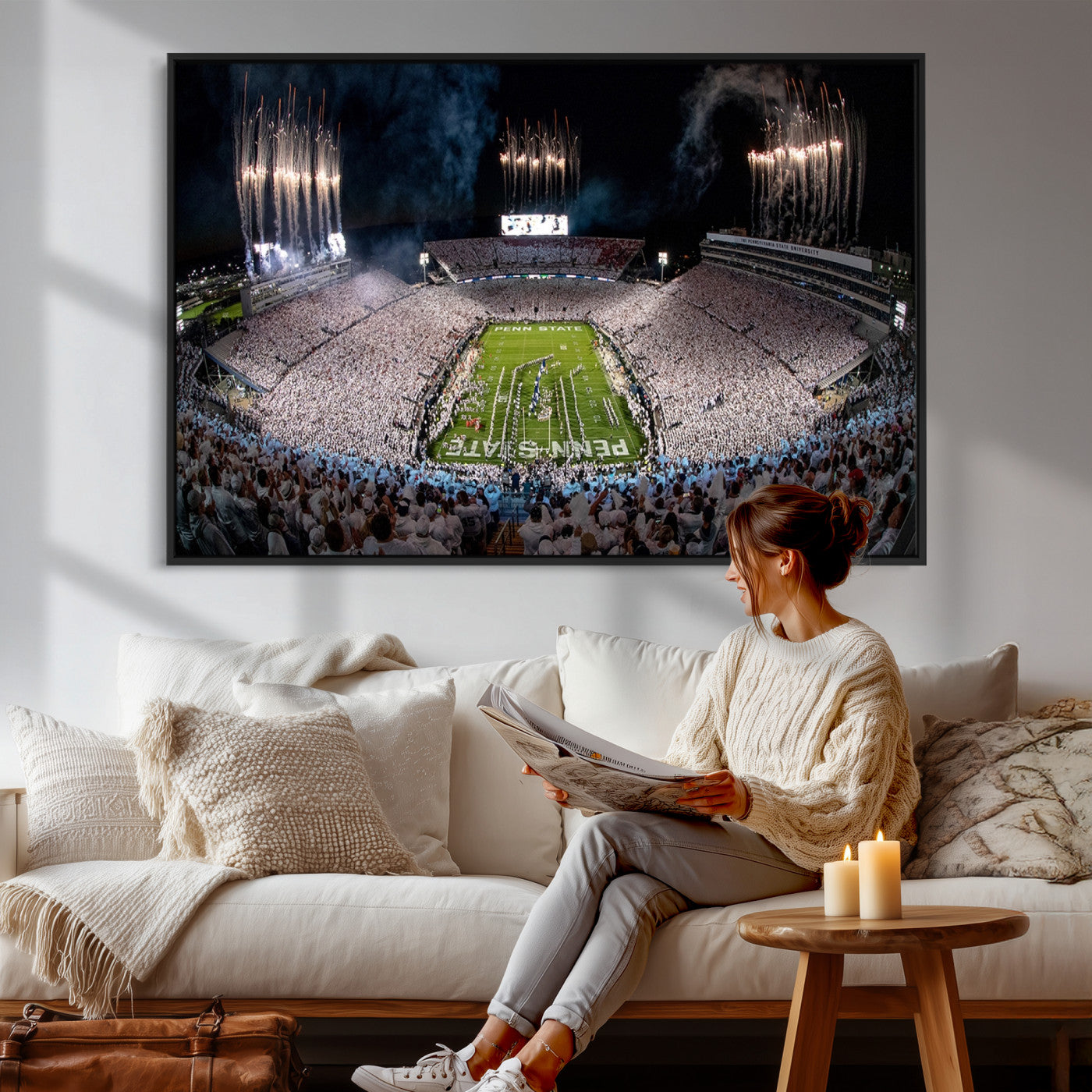 11391-MGV-CV-36X24 - Penn State Football Wall Art Canvas Print – Framed Stadium Game Day Sports Team Spirit Artwork for Home, Office