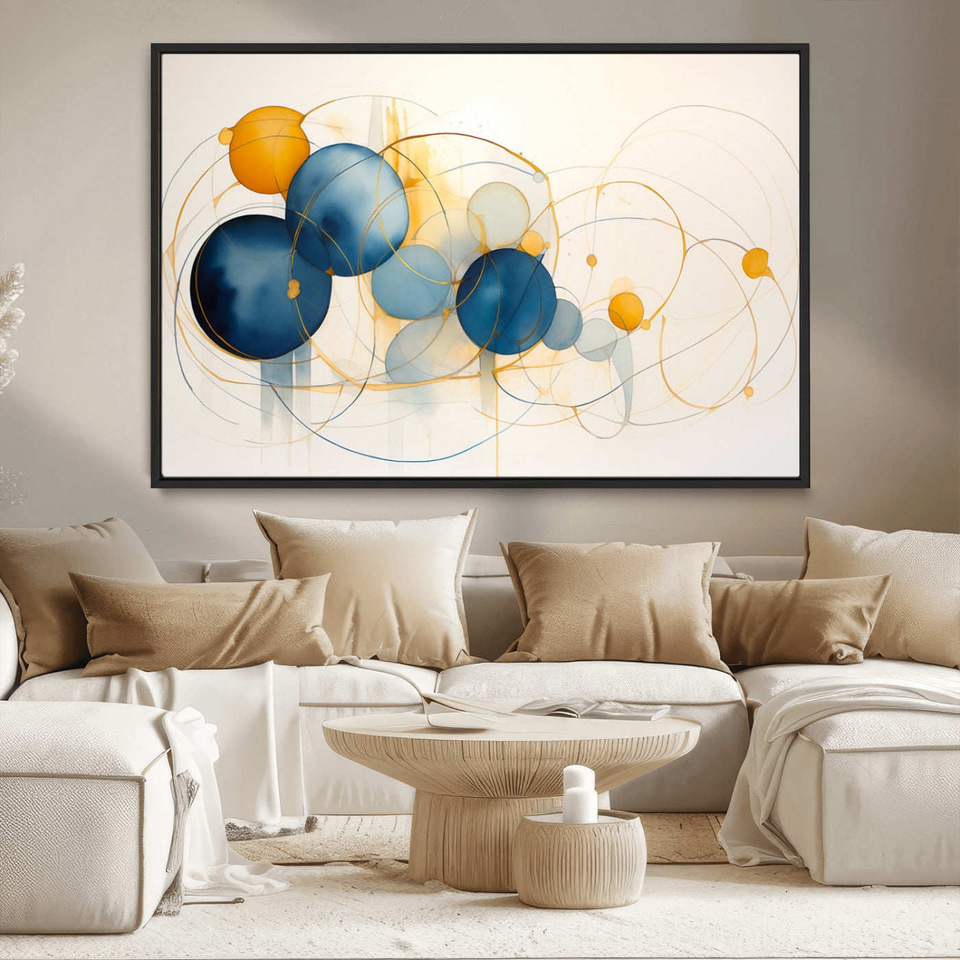 -Geometric Blue Orange Abstract Wall Art Canvas, Geometric Blue Orange Canvas Print