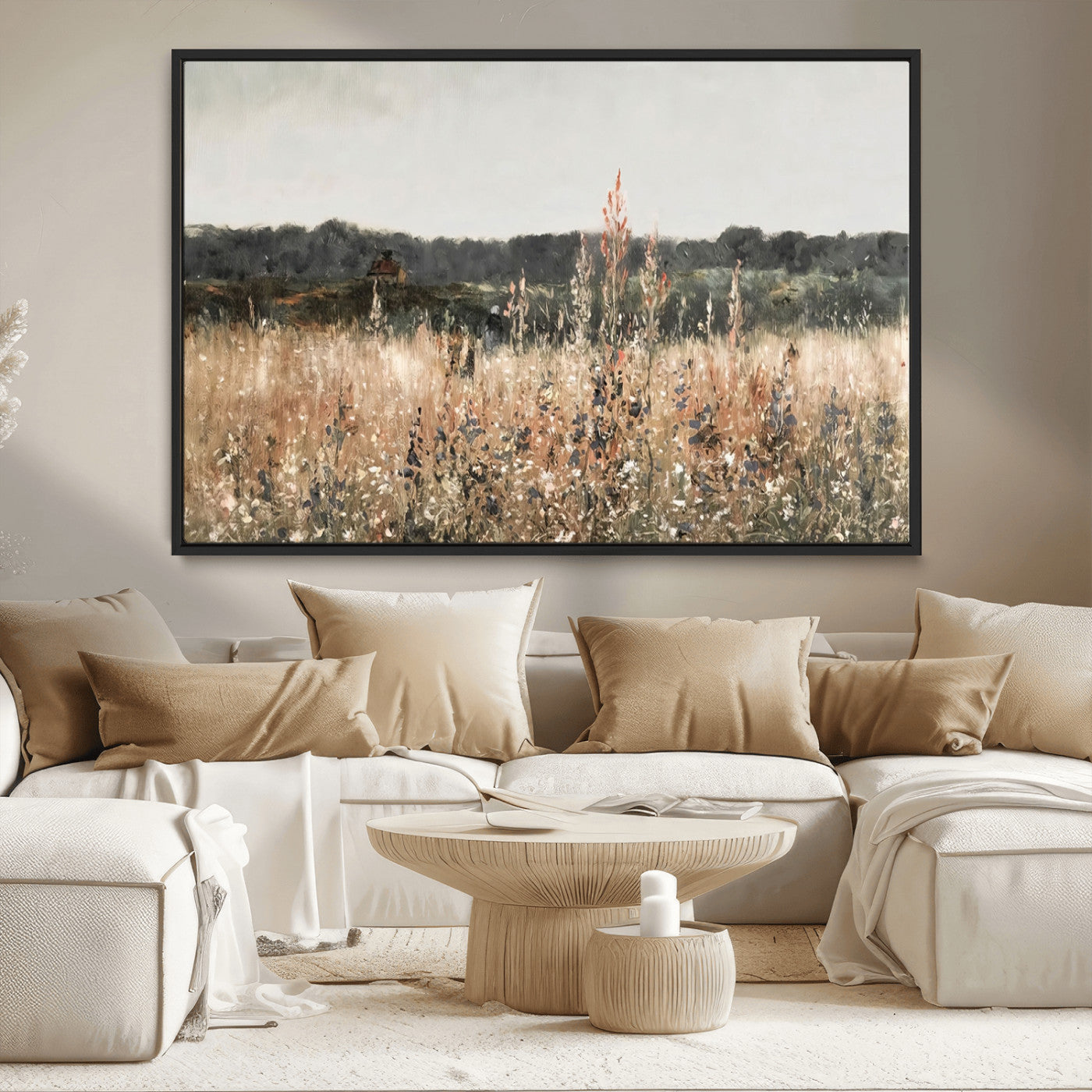 MGV-FC-36X24 - Abstract Wildflower Art Field Landscape Oil Painting Print, Country Field Wall Art - Framed Ready to Hang