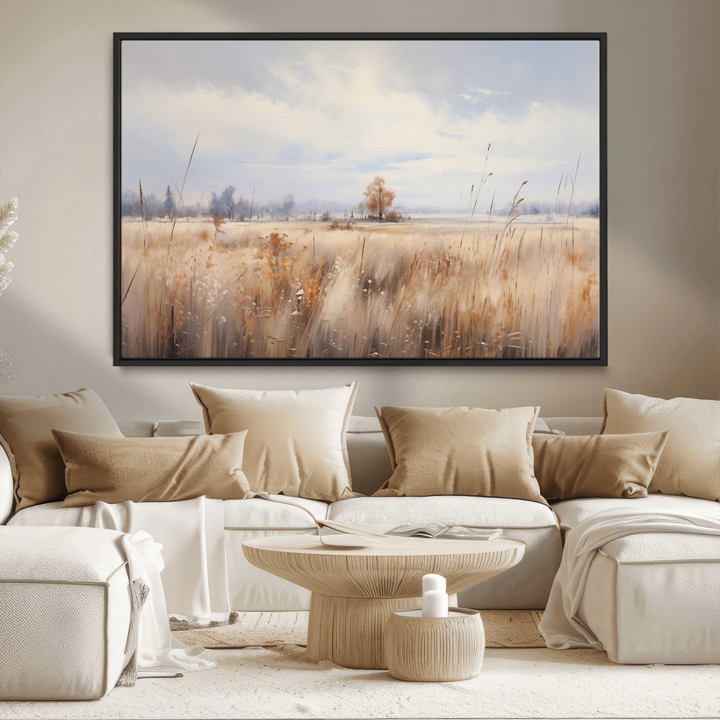 MGV-FC-36X24 - Golden Fields Wall Art Print Canvas – Serene Landscape of Nature’s Tranquility in Minimalist for