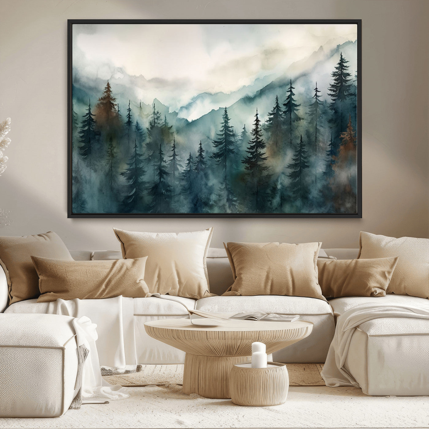 48468-MGV-CV-36X24-Serenity Forest Wall Art Canvas | Foggy Mountain Landscape Canvas Print for Living Room or Office | Nature-Inspired Woodland Decor