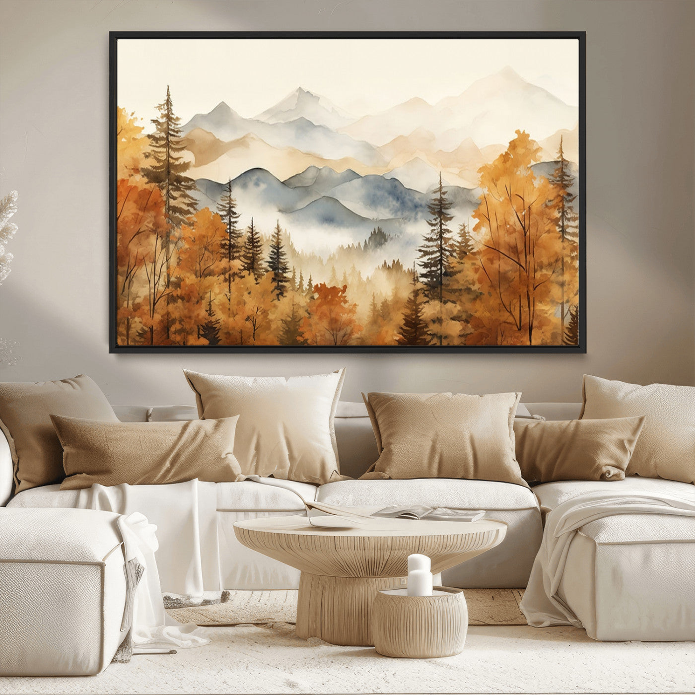 MGV-FC-36X24 - Golden Autumn Forest Wall Art | Mountain Landscape Canvas Print for Living Room or Bedroom | Large Wall Decor with Nature-Inspired Design