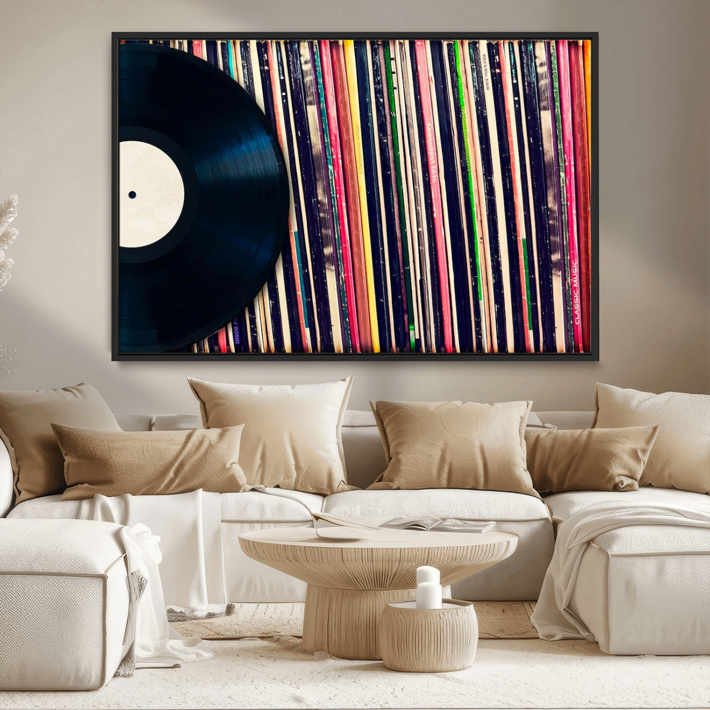 MGV-FC-36X24 - Vinyl Record and Album Collection Canvas Wall Art - Retro Music Decor for Living Room, Vintage Vinyl Lover’s Set