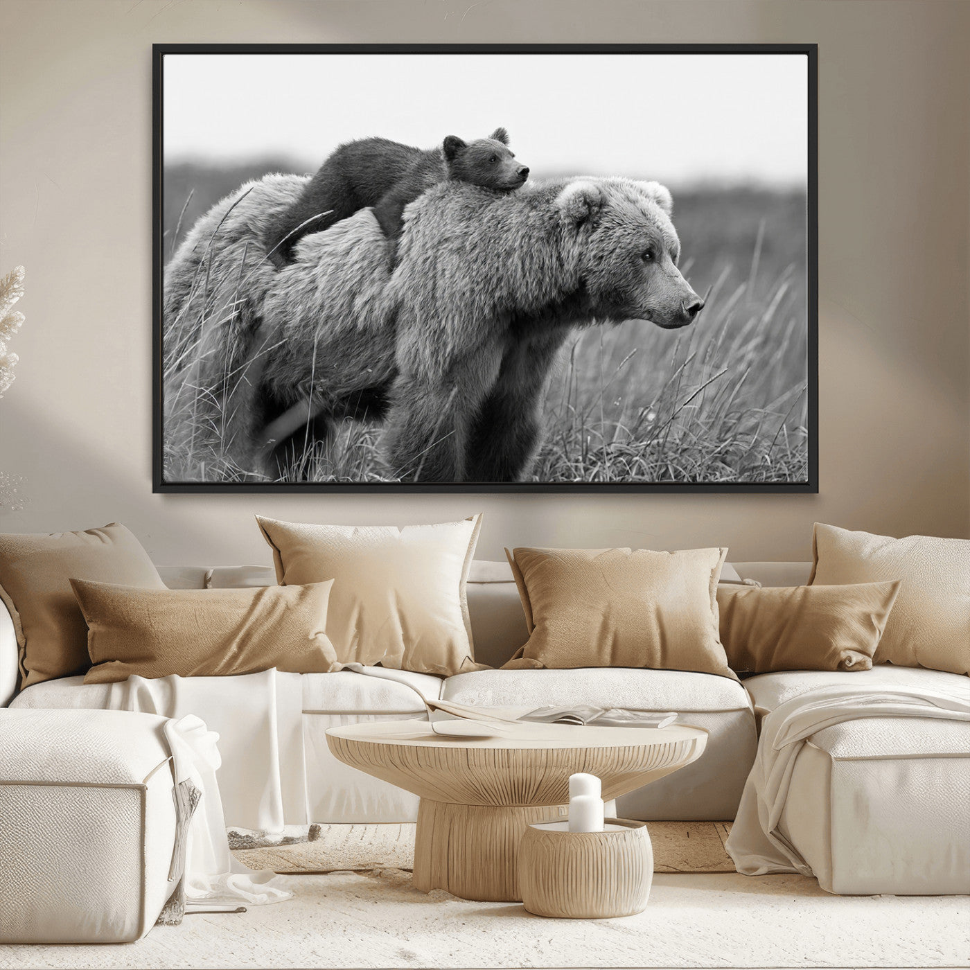 MGV-FC-36X24 - Bear and Cub Wall Art Canvas | 399 Bear Cub Wildlife-Inspired Animal Art for Living Room or Office | Grizzly Bear Print of Photography