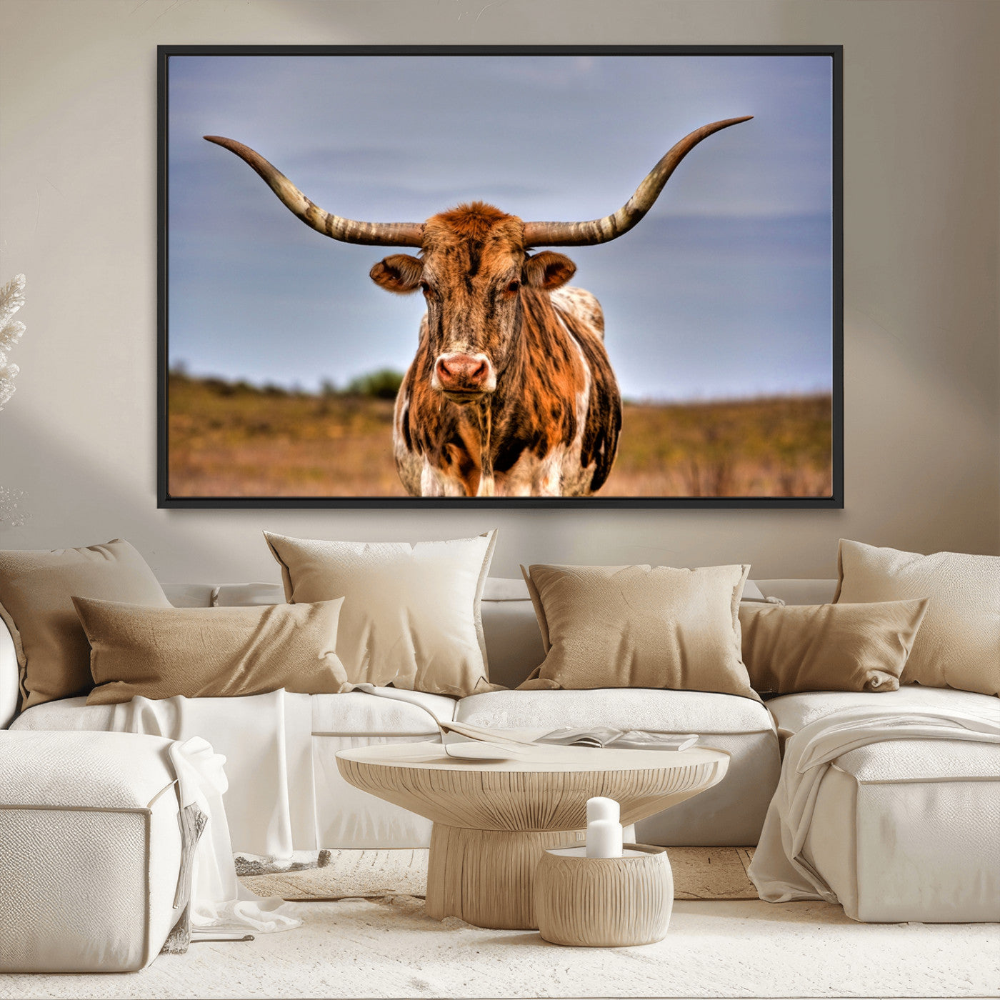 -Texas Longhorn Wall Art Print, Framed Longhorn Cow Wall Art