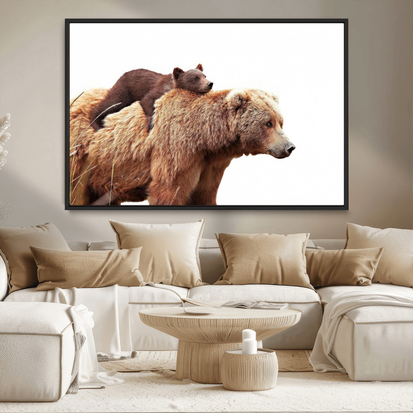 MGV-FC-36X24 - Mother and Baby Bear Canvas Wall Art - Adorable Wildlife Animal Print, Cozy Rustic Decor for Living Room,