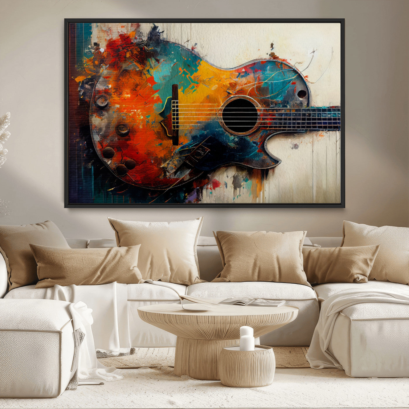 MGV-FC-36X24 - Abstract Guitar Wall Art Canvas | Vibrant Music-Inspired Art for Living Room or Studio | Colorful Music Decor Canvas Print
