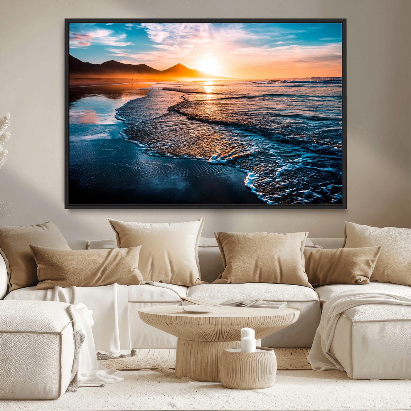 MGV-FC-36X24 - Sunset Beach Ocean Canvas Wall Art – Tranquil Ocean Reflections at Dusk – Ready to Hang