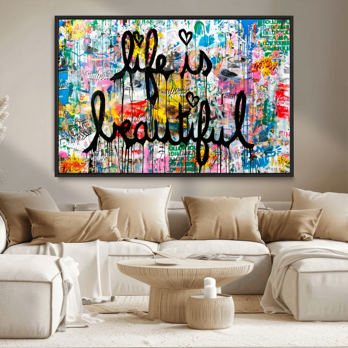 MGV-FC-36X24 - Life Beautiful Wall Art Canvas Print | Graffiti Wall Art Canvas Print