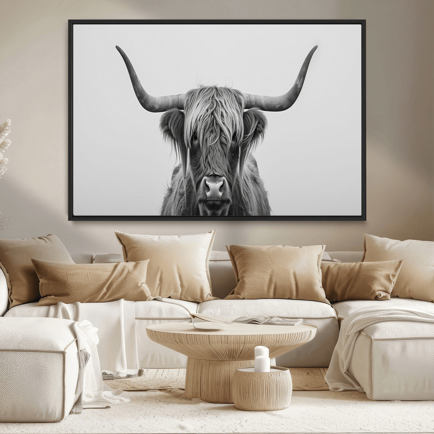 -Farmhouse Longhorn Wall Art Canvas Print, Longhorn Texas Wall Art Canvas Print