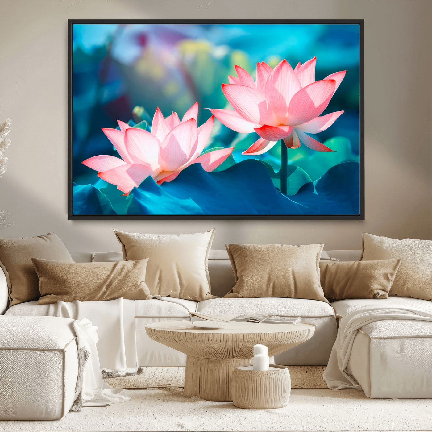 MGV-FC-36X24 - Pink Lotus Flower Canvas Wall Art | Vibrant Floral Wall Decor for Living Room, Office, or Bedroom | Large Botanical Art