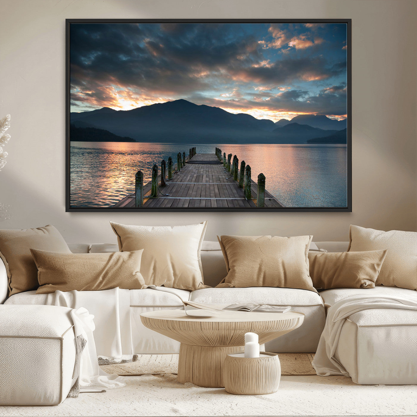 MGV-FC-36X24 - Mountain Lake Wood Pier Canvas Wall Art Nature Lake Print