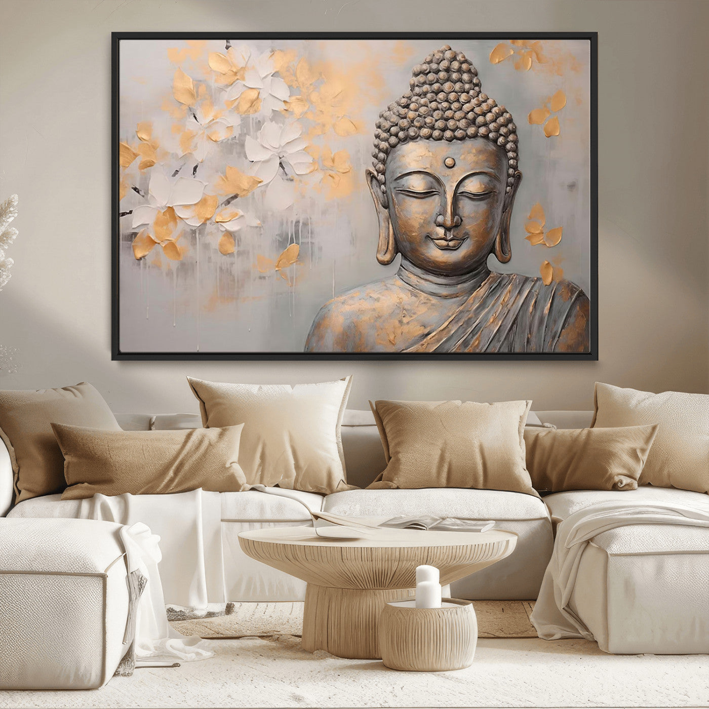 MGV-FC-36X24 - Abstract Buddha Statue Wall Art Canvas Print - Modern Meditation Decor for Living Room, Office, Yoga Studio Decor