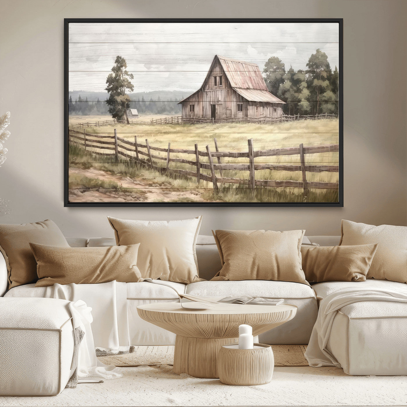 MGV-FC-36X24 - Rustic Farmhouse Barn Wall Art | 3-Panel Framed Gallery Wrap Giclee Canvas Print for Living Room, Farmhouse, or Office | Country Landscape Wall Art