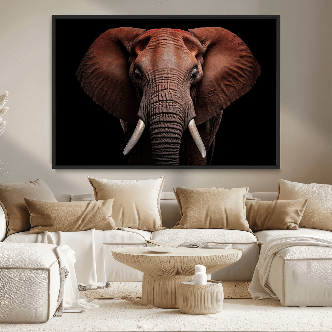 -Wild Elephant Wall Art Canvas Print, Africa Savannah Wild Animal Wall Decor Print