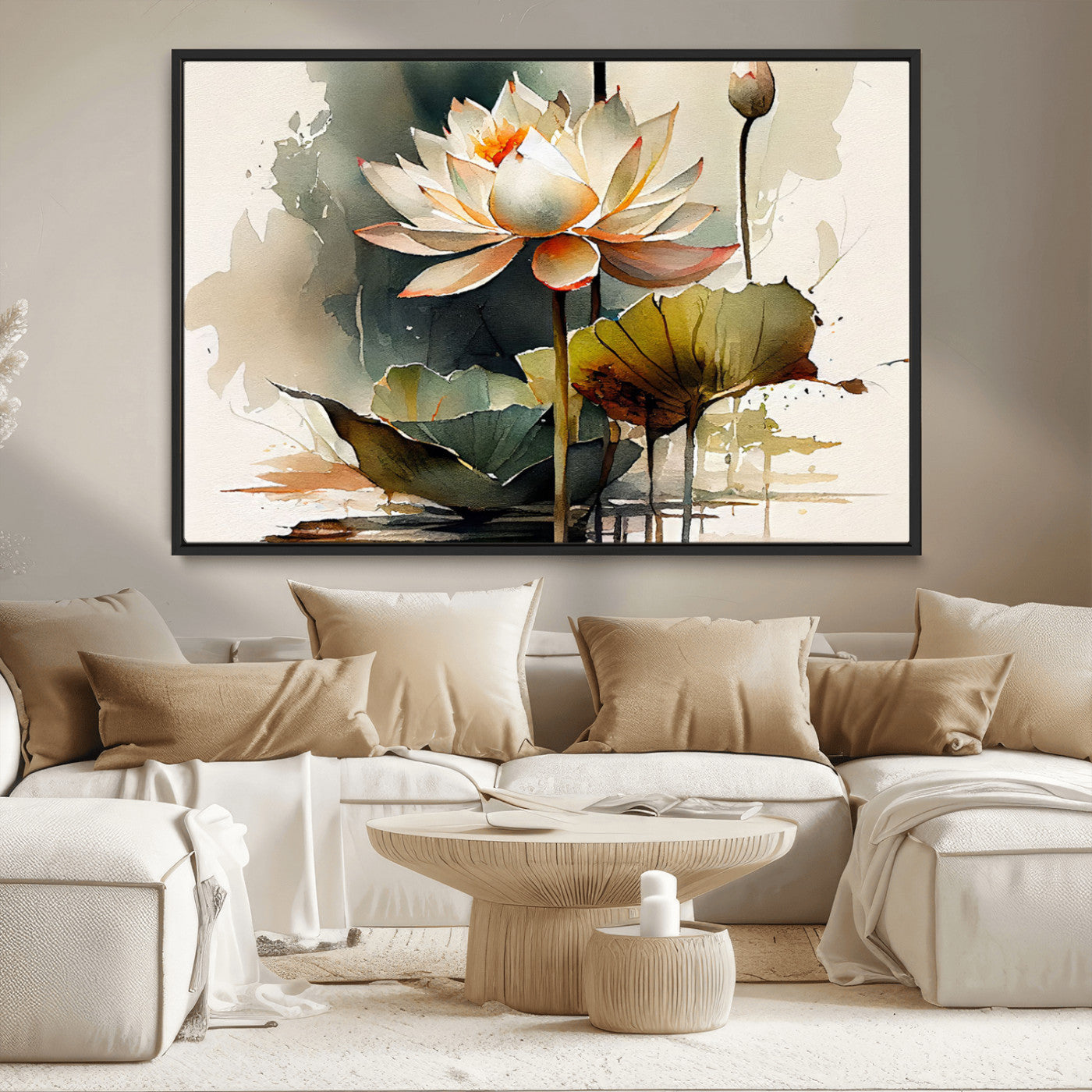 MGV-FC-36X24 - Lotus Flower Watercolor Canvas Print – A Symbol of Serenity and Growth, Captured in Soft Watercolors – Contemporary Wall Art for Tranquil Spaces
