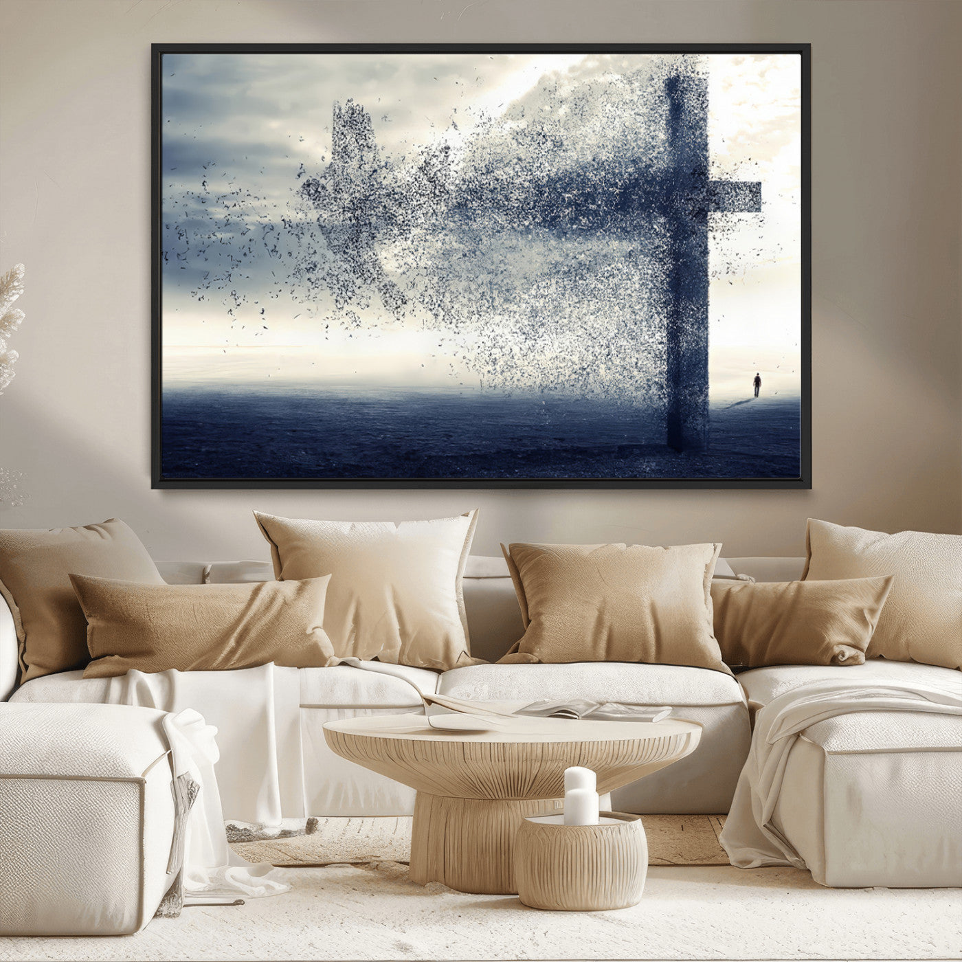 MGV-FC-36X24 - Jesus and the Fading Cross Wall Art Print – Symbol of Faith, Christian Wall Art Canvas Print, Framed and Ready to Hang