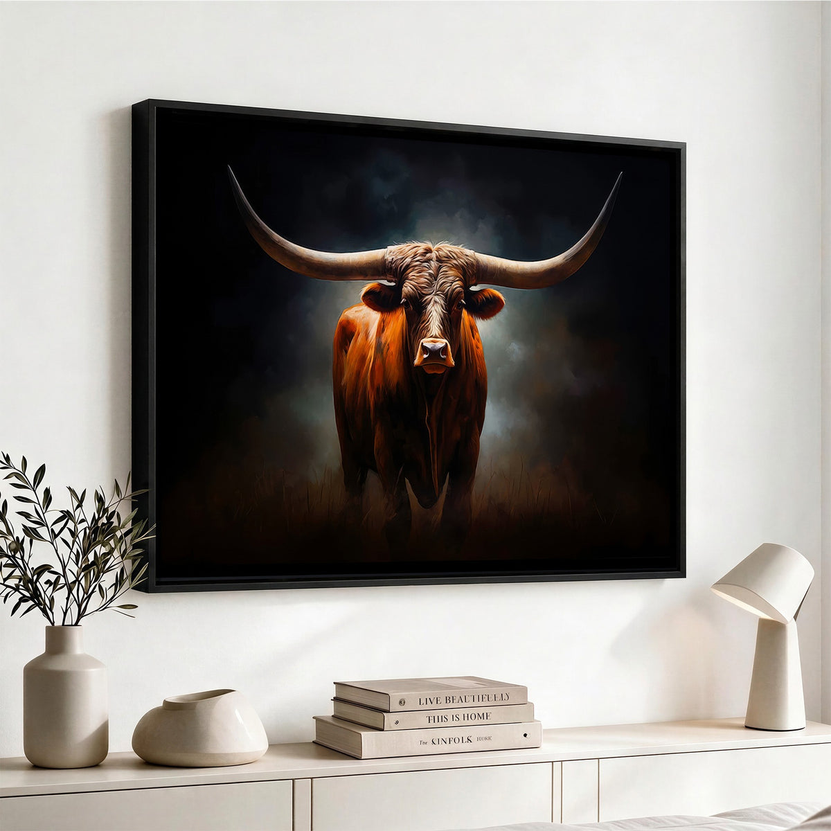 48896-MGV-CV-24X16 - Abstract Texas Longhorn Wall Art Print | 3-Panel Large Texas Longhorn Canvas